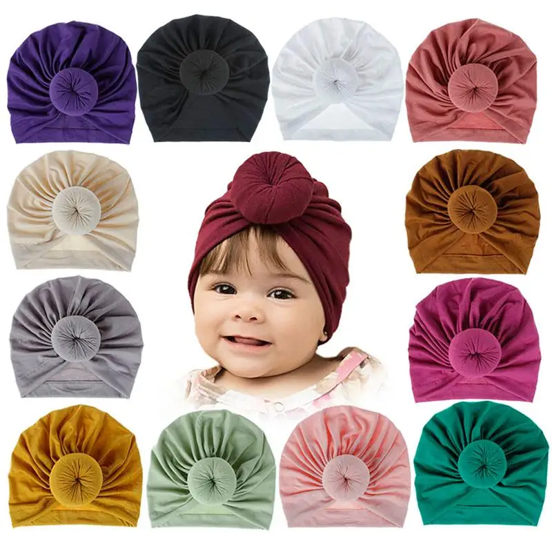 

Ndian Hat Baby Bandanas Turban Headband Knitted Cotton Cloth Baby Hat Doughnut Beanie Headwear Round Ball Cap Photo Props