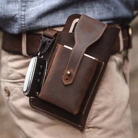 mens crazy horse genuine leather waist packs casual fanny small pack belt loops hip bum bag waist bag phone pouch purses