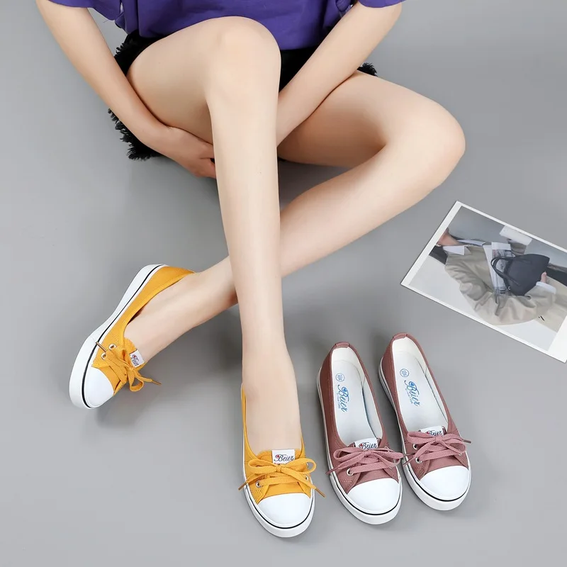 

Women Casual Flats Lace up Shallow Shoes 2023 Summer Fashion Comfortable Girls Canvas Loafers Vulcanized Shoes Female Footwear