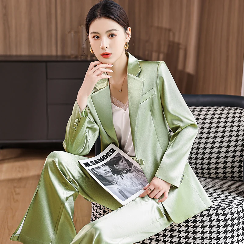 2022  Autumn Winter Formal Ladies Green Blazer Women Business Suits with Sets Work Wear Office Uniform 5XL Size Pants Jacket