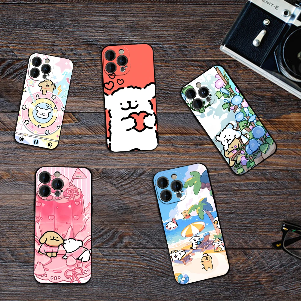 Cute Line Puppy M-Maltese Phone Case for iPhone 12 11 13 14 15 16 Max Pro Plus Black Soft Silicone Cover
