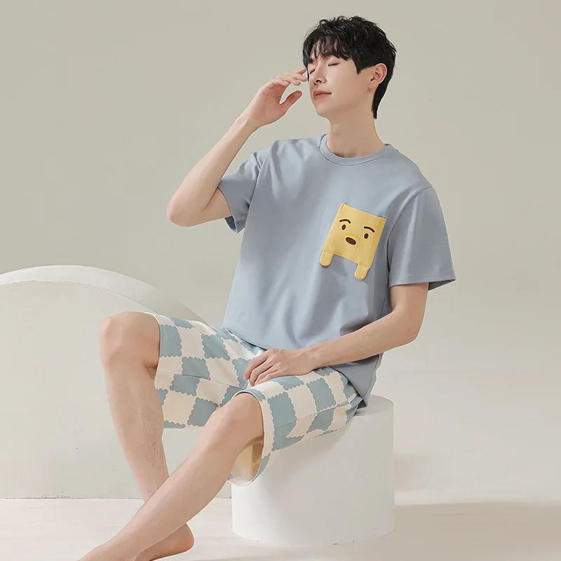 Pajamas for Couples Matching Summer Pure Cotton Short-sleeved Shorts Cute Bear Home Service Suit Breathable and Soft Loungewear