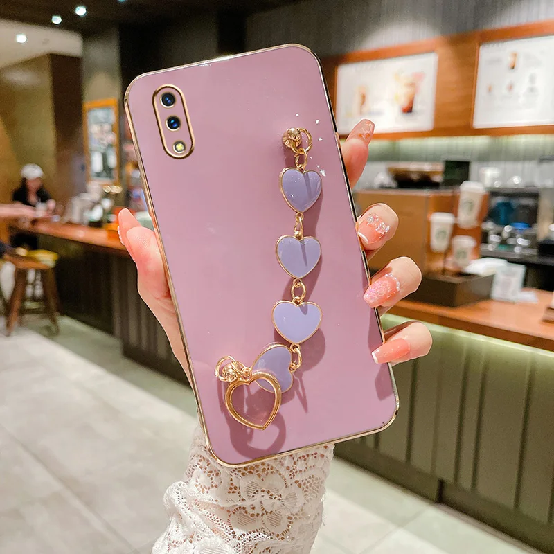 

Heart Bracelet Plating Case For Samsung A54 A34 A73 A71 A51 A50 A32 A22 5G A31 A23 A33 A21S A04S A13 4G Glitter Cover