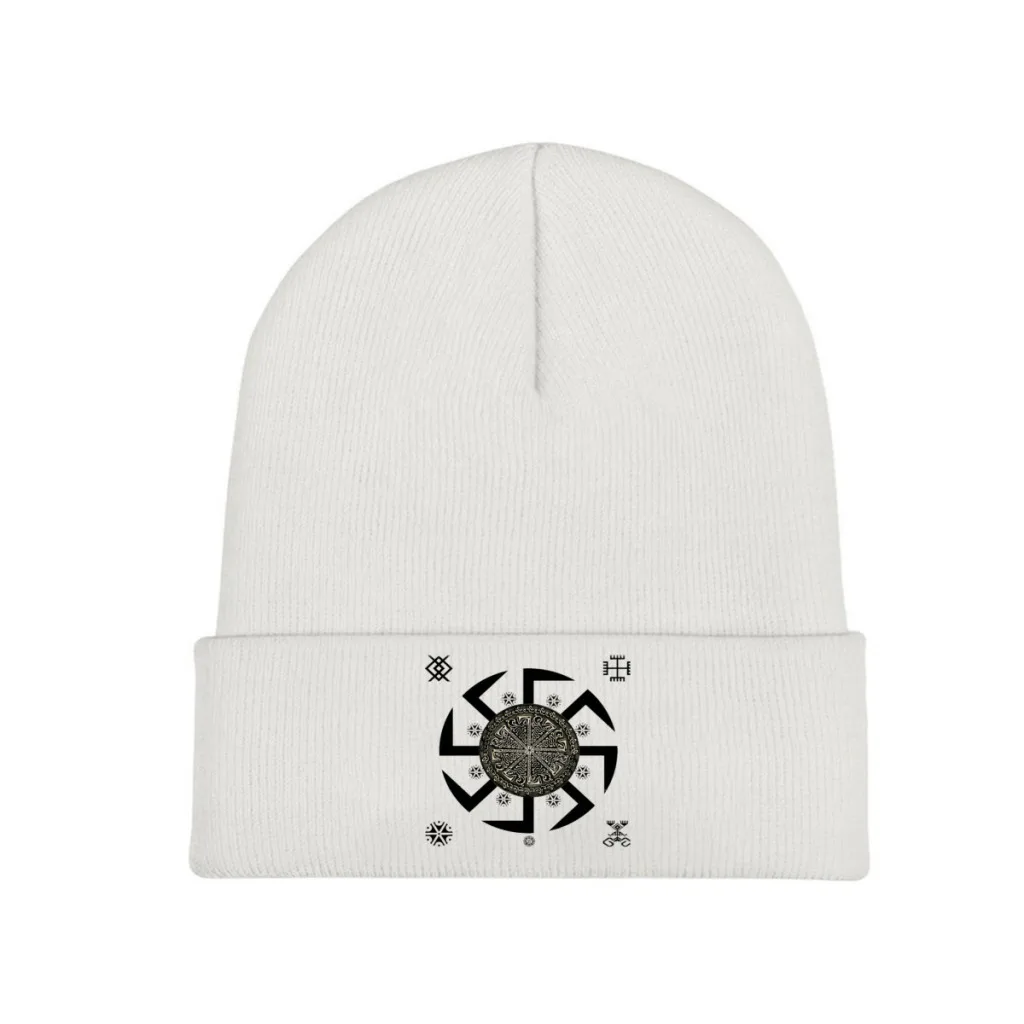 

Circular Slavic Perun Sign Svarog Creator God of the Sky Knitting Beanie Caps Skullies Beanies Ski Caps Soft Bonnet Hats Warm