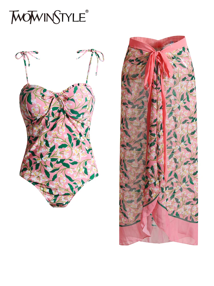 

TWOTWINSTYLE Hit Color Two Piece Sets For Women Square Collar Sleeveless Jumpsuit High Waist Pencil Skirt Slimming Set Female