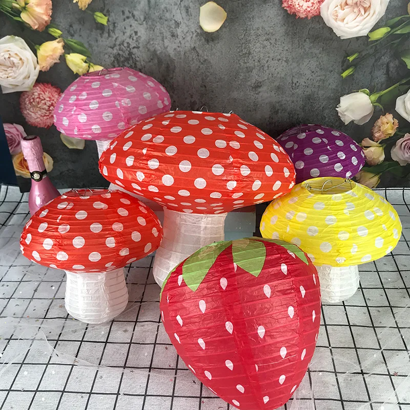 

Mushroom Paper Lantern 3D Strawberry Shaped Paper Lanterns Birthday Party Decor Hanging Lantern Backdrop Baby Shower Wedding De