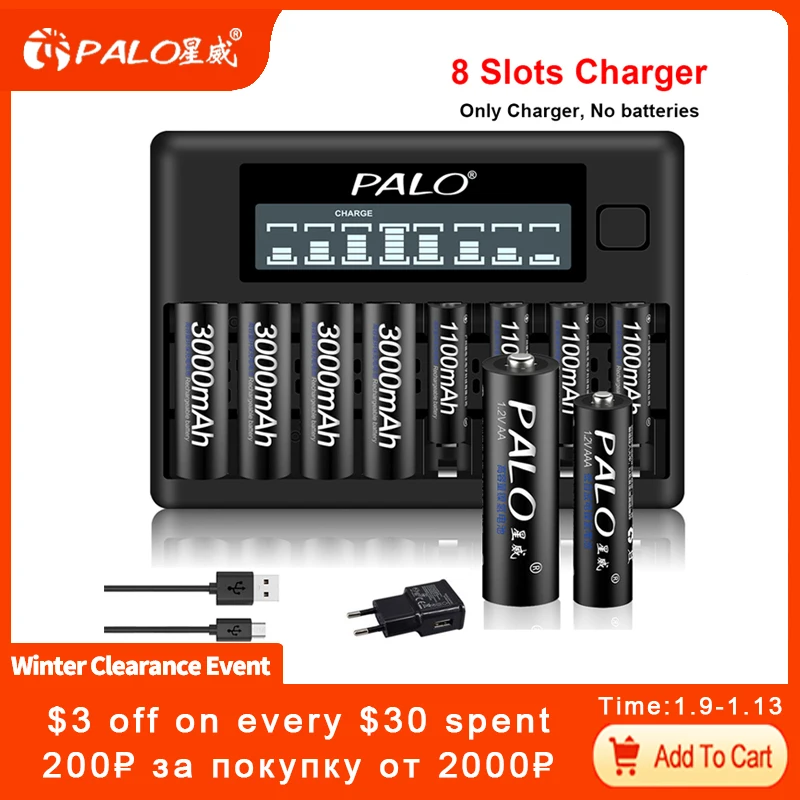 Быстрое умное зарядное устройство AA AAA 8 слотов ЖК-дисплей интеллектуальное для