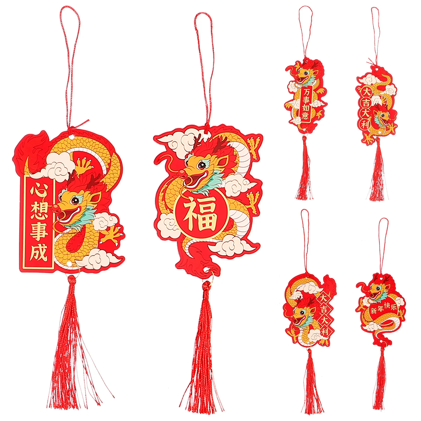 

6pcs New Year Bonsai Pendant Hanging Dragon Fortune Tassels Car Pendant Decoration