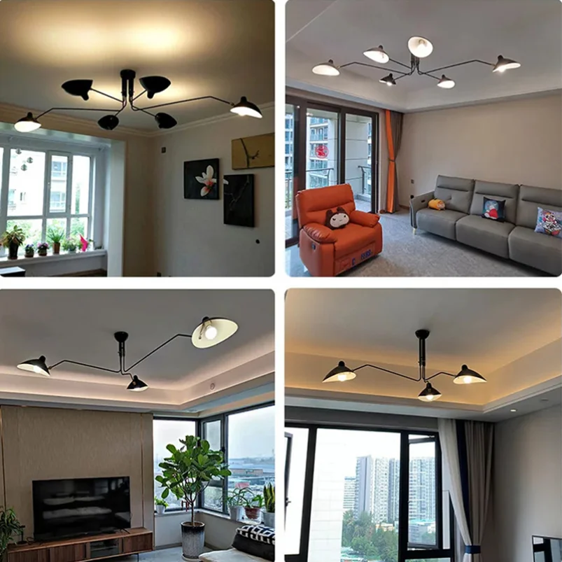 Потолочная люстра с несколькими стержнями и пауком черные промышленные