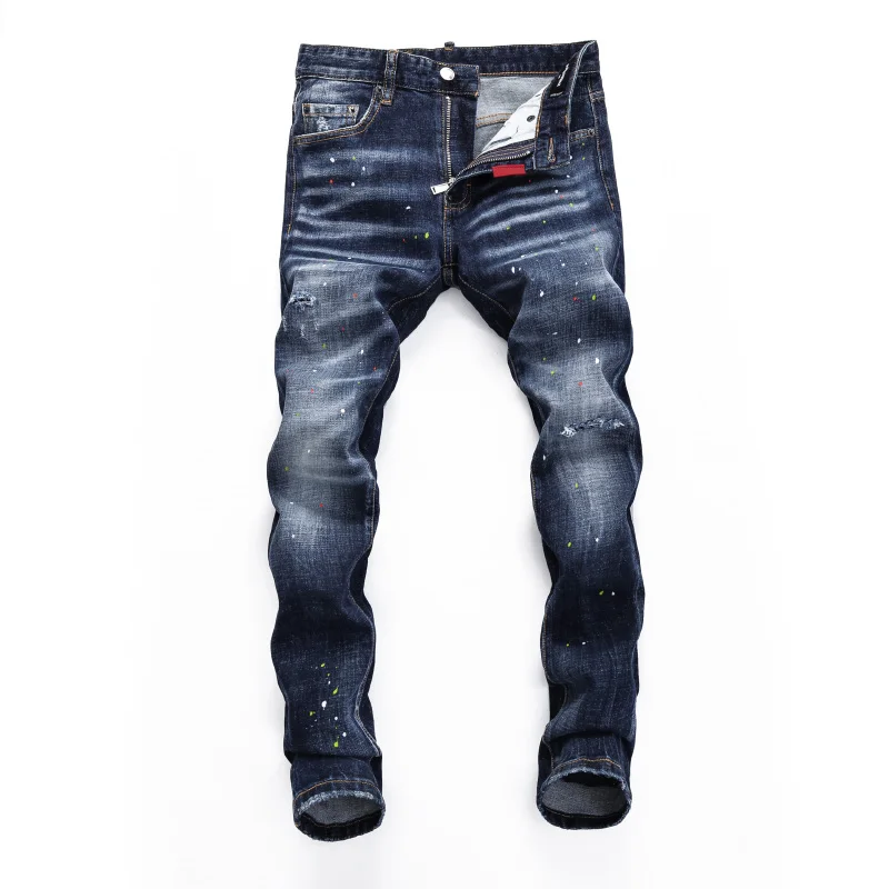 

2022 Washed Gangfeng Low Waist and Small Foot Quality Nightclub Skull Skull Human Bone University Hole Beggar PP Jeans Man