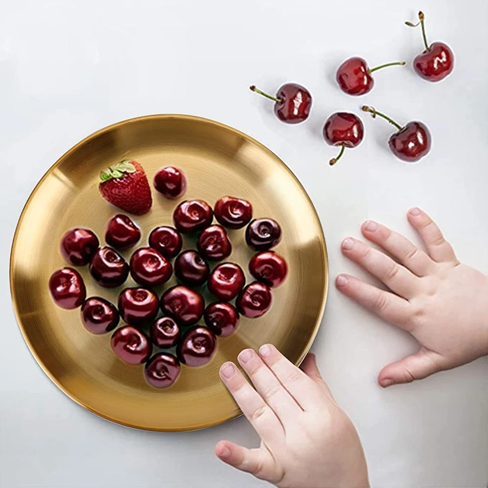 

Korean Stainless Steel Thickened Plate Round, Barbecue Plate Cake Plate Western Food Buffet Plate Dessert Plate