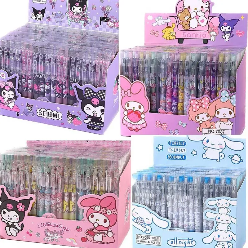 

Sanrio 12/24pcs Cartoon Gel Pen Kawaii Cinnamoroll Students Stationery Write Pens 0.5 Black With Metal Hook Office Signature Pen