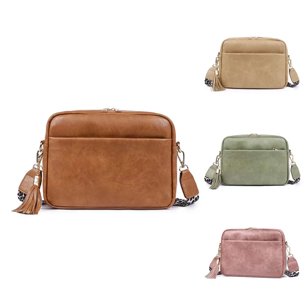 

Vintage PU Leather Crossbody Sling Bags Women Fashion Leopard Guitar Strap Messenger Bag Ladies Casual Versatile Shoulder Bag