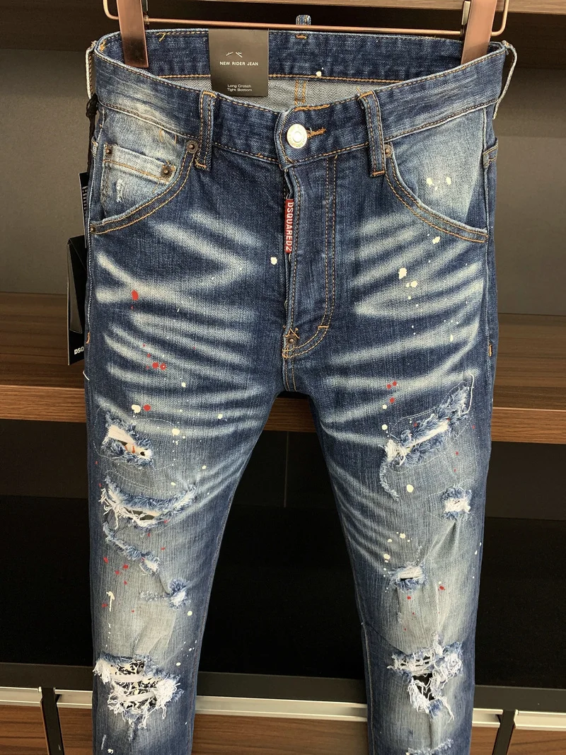 New DSQUARED2 Men's/Women's Jeans Fashion Washed Slim Fit Blue Stretch Pants 9713