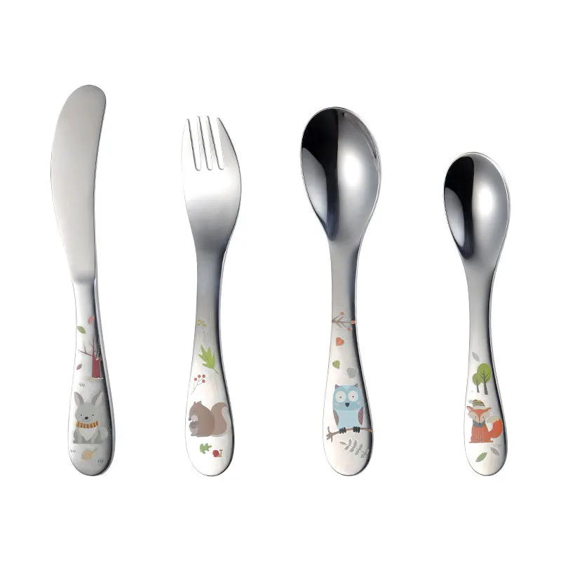 

4PCS/Pack Kids Cutlery Set Stainless Steel Cartoon Lovely Knife Fork Dinner Sets Children Flat ware Tableware Set