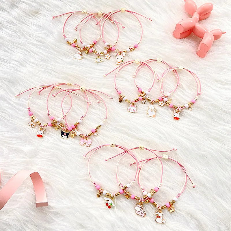 

2023 Beautiful Pink Rabbit Pendant Beaded Bracelet New Jewelry for Women Fashion Star Moon Unicorn Charm Bangle DIY Accessories