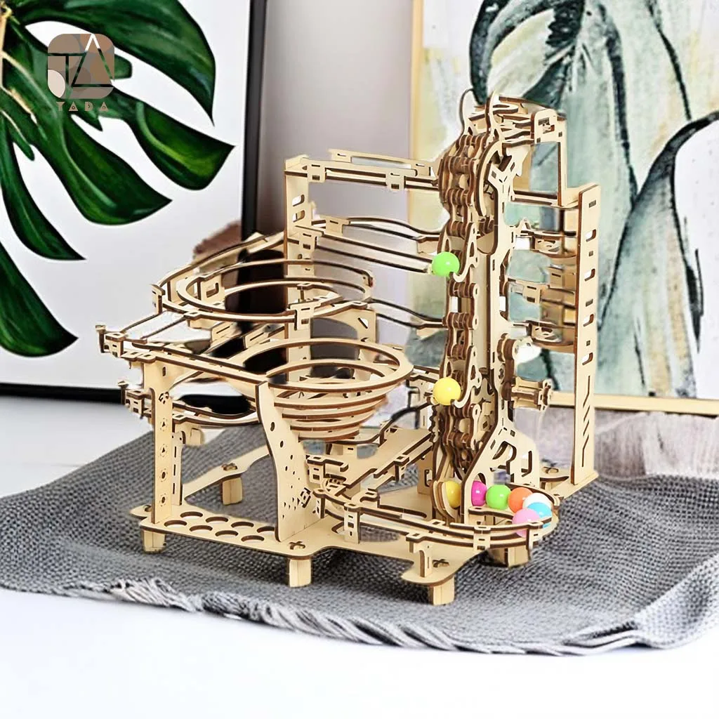 Tada Marble Run Set 3D City Wooden Puzzle Building Block Kits Assembly Model Educational Game Toys For Children Kids Birthday Gi
