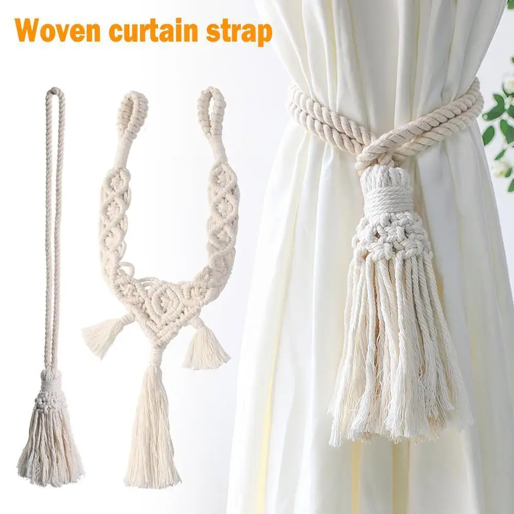 

Hand-Woven Macrame Curtain Tieback Holder Hooks Tie Straps Room Bohem Holdback Decoration Accessories Backs Living Curtain R1Q1