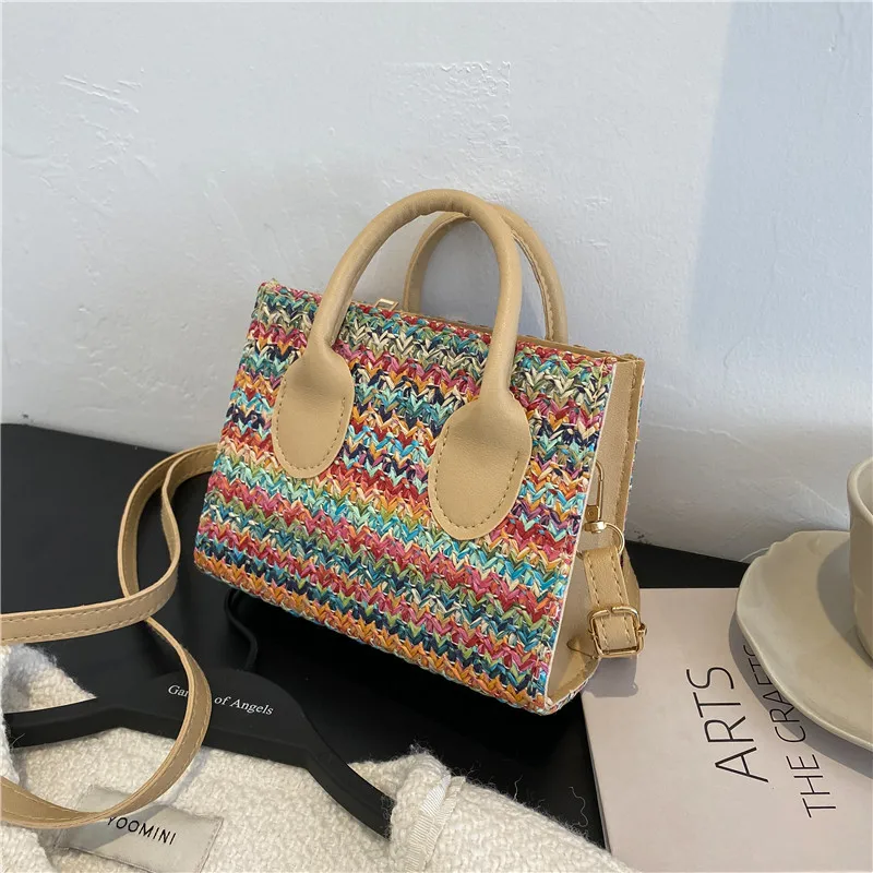 

Summer Straw Woven Bag Women's 2022 New Color Woven Bag Western Style Handbag Casual Messenger Small Square Bag