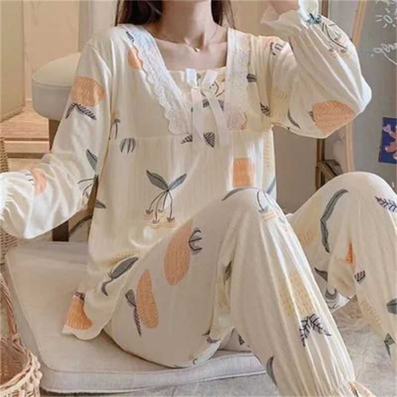 Princess Pajamas Set Sexy Lace Sleepwear For Women Elastic Pyjama Women's Autumn Fashion Homewear Clothes Big Size