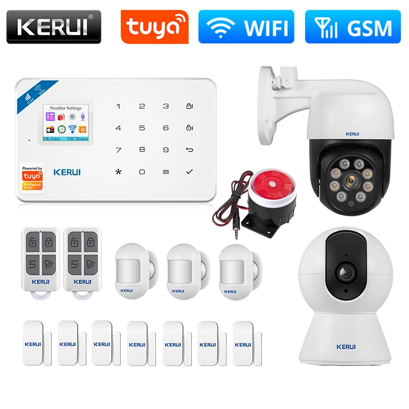 

KERUI W181 Alarm System WIFI GSM Alarm Kit Tuya Smart Alexa Motion Sensor Detector Door Sensor Sounder Siren IP Camera