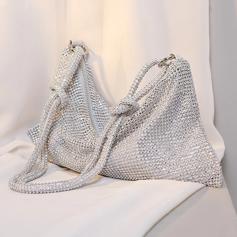 Luxury Designer Hobo Shoulder Bag Handle Shining Rhinestones Evening Clutches Crystal Prom Handbags Diamond Party Wedding Purses