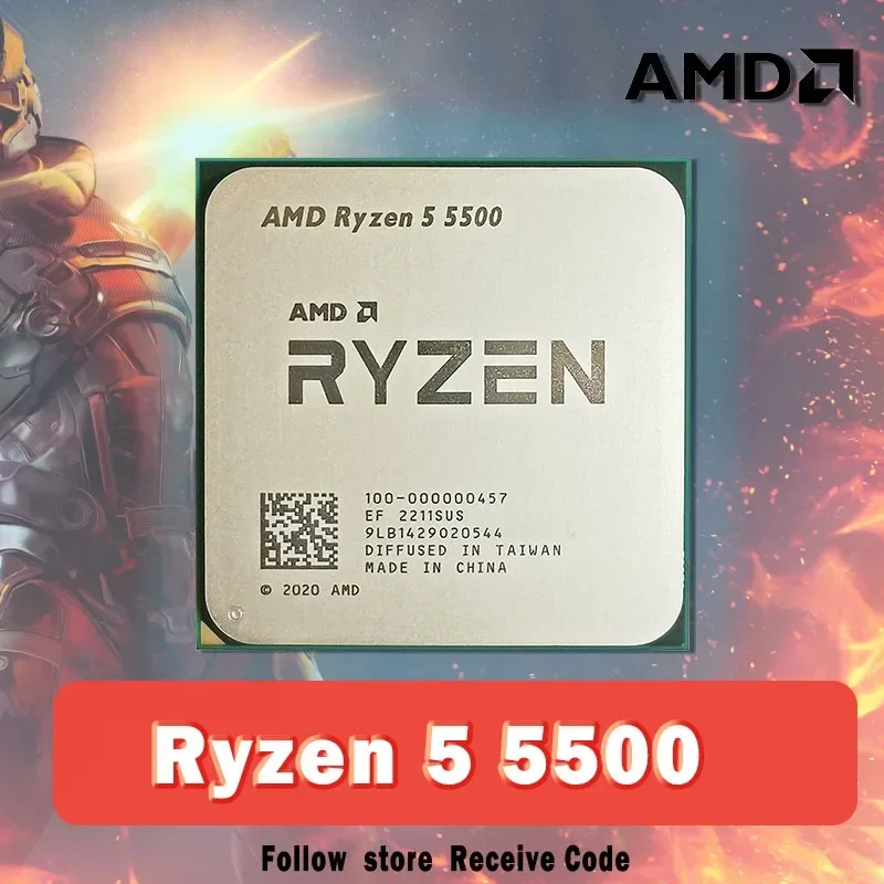 AMD Ryzen 5 5500 R5 3 6 ГГц 6-ядерный 12-поточный процессор 7 нм L3 = 16 м 100- 000000457 Розетка АМ4 без
