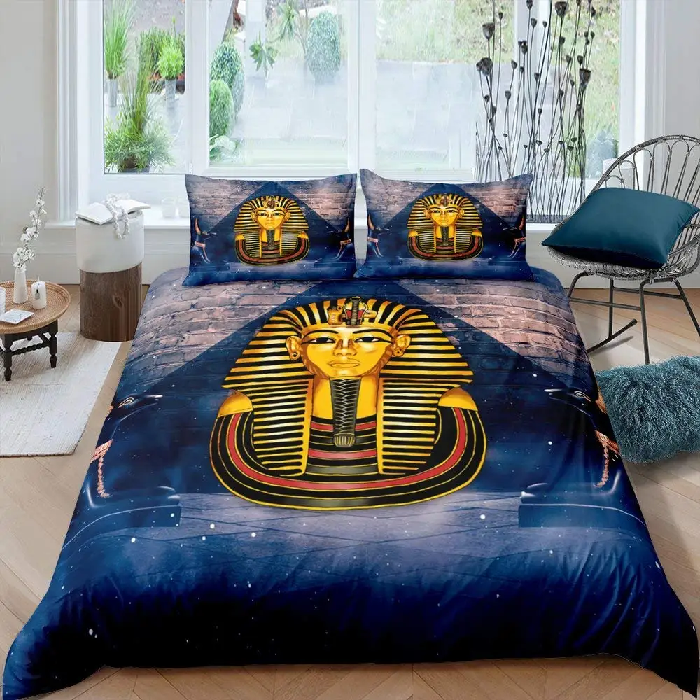 

Pharaoh Duvet Cover Queen Ancient Egypt Tribe Set for Boys Egyptian Pyramids Exotic Style Polyester Bedding Set Comforter Cover