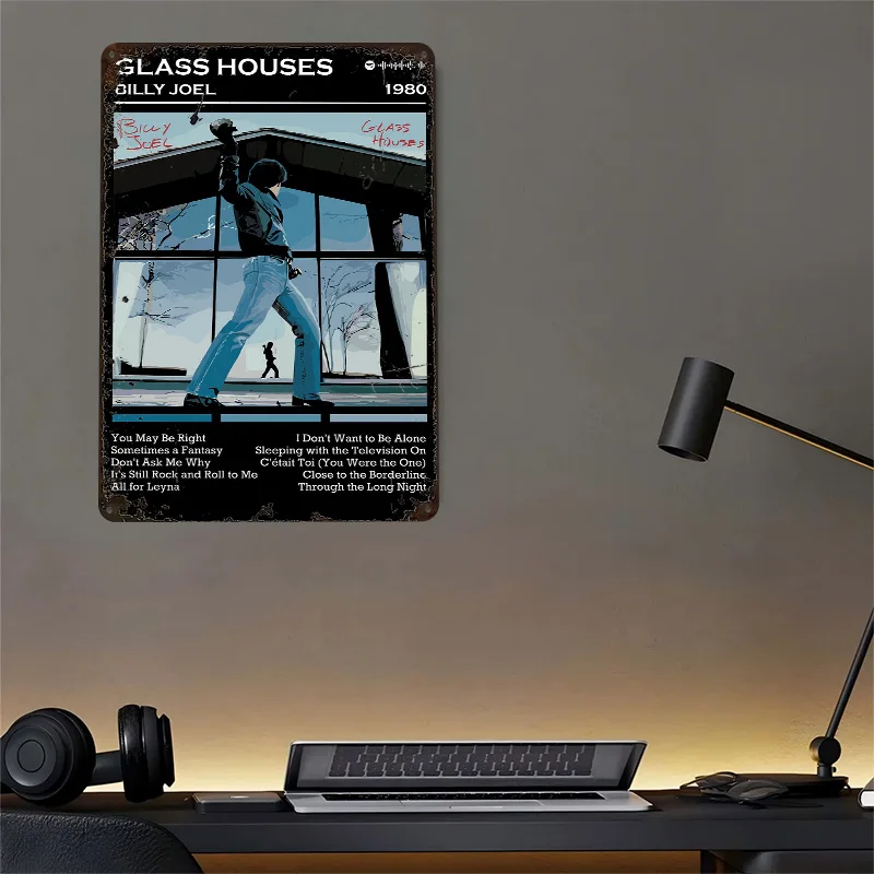 Фото Постер с 3D-текстурой обложки альбома Билли Джоела «Glass Houses», винтажная металлическая табличка на заказ для декора стен и дома №4