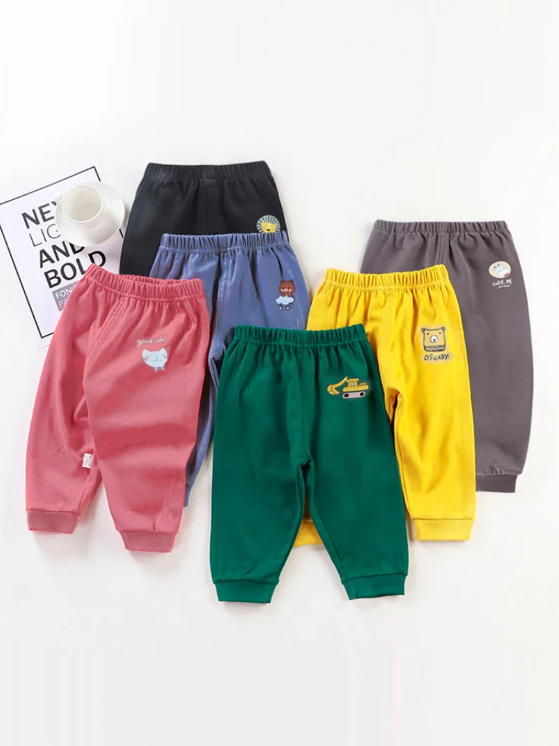 1-6T Kid Summer Trousers Boy Casual Pants Cotton Soft Solid Color Loose Bloomer Comfortable Length Girl Trousers Elastic Waist