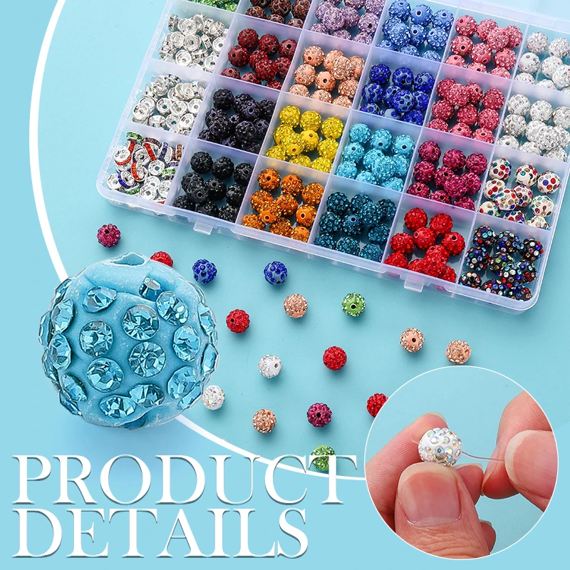 24 Цвета Бусины Со Стразами 8/10 Мм Круглые Хрустальные Блестящие Для