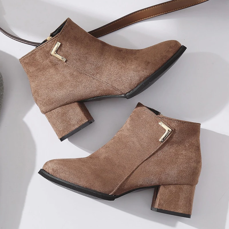 

Ankle Suede Chunky Chelsea Boots Women High Heels Shoes 2022 Winter New Designer Party Pumps Femme Shoes Zipper Snow Bottine