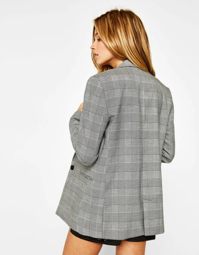 Women's Vintage Jacket Blazer Coat Plaid Long Sleeve Pockets Jackets Casual Blazer Elegant Lady OL Business Tops