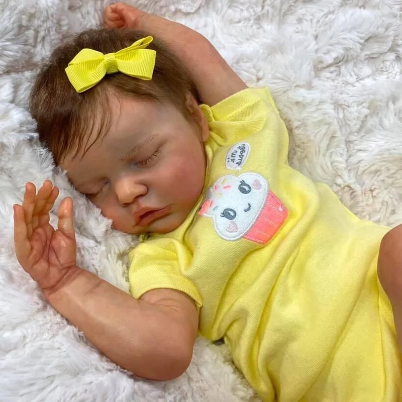 

Кукла реборн силиконовая, 45 см, кукла новорожденная, милая девочка в желтом платье, детализированная ручная роспись, настоящая мягкая на ощупь Кукла-младенец