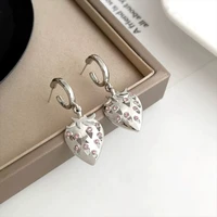 fashion simple cute sweet silver metal fruit strawberry pendant earrings ladies trend pink rhinestone sweet jewelry