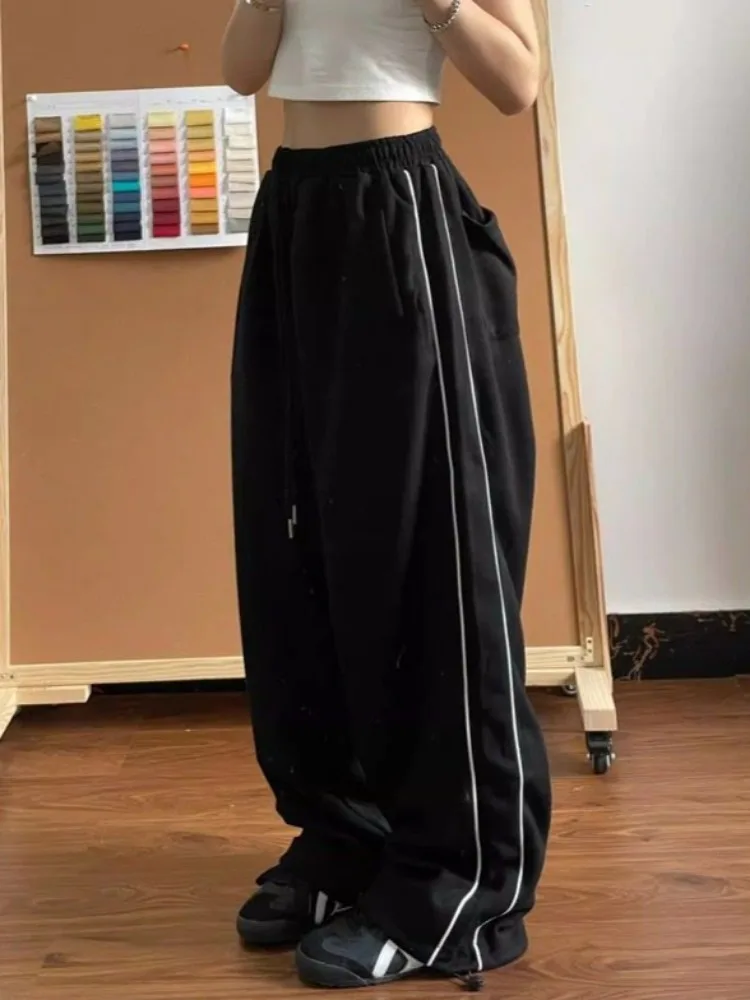 HOUZHOU винтажные мешковатые черные теплые спортивные штаны женские Y2k в полоску