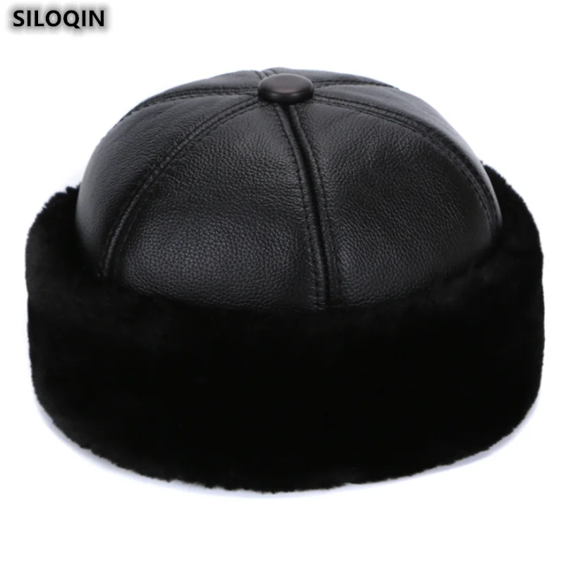 

2022 Fashion Men's Leather Hats Winter Cap Cowhide Lady Velvet Keep Warm Earflaps Beanie Hat Melon Cap Landlord Hat Old Man Hat