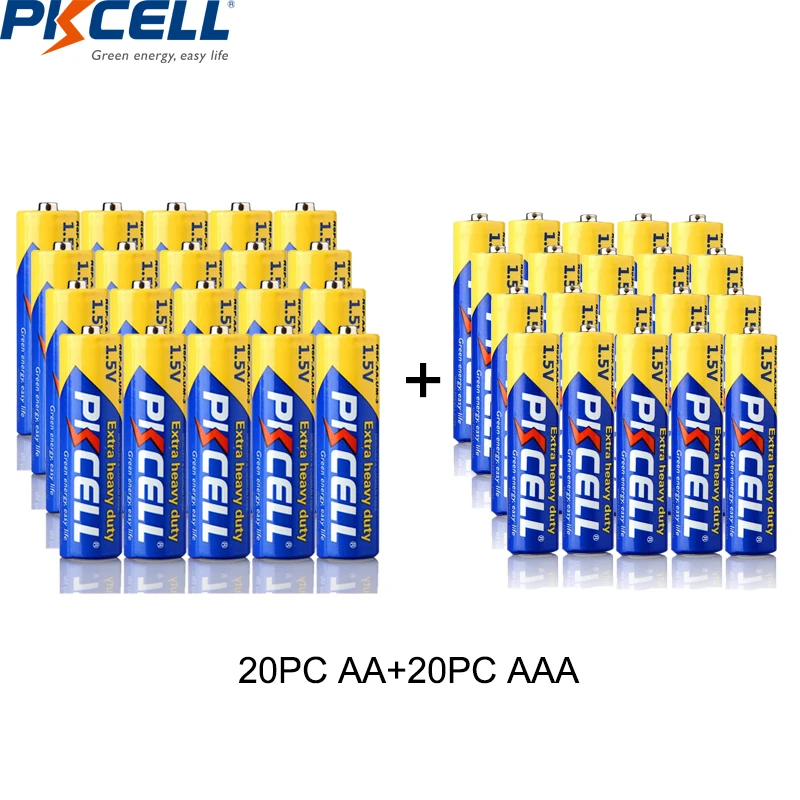 

PKCELL 20PC R03P AAA Battery And 20PC R6P AA Batteries 2A/3A Carbon 1.5V Single Use Battery For Thermometer ,Toys (40PC Pack)