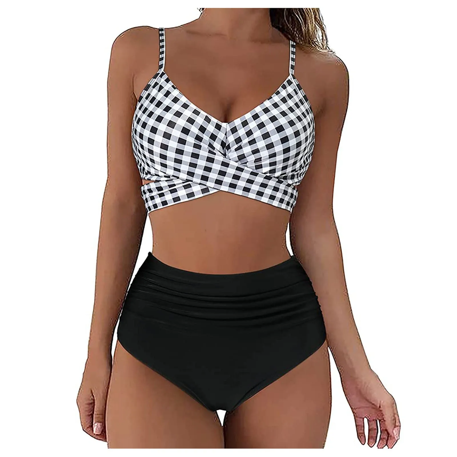 

Fashion Women's Summer Sexy Tie-Dye Split Two-Piece Halter Bikini Swimsuit Crochet Knit Swimwear Halter Patchwork Bathing Suit