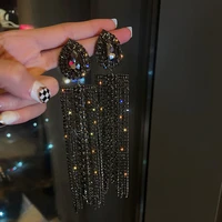 fyuan black gold color water drop crystal earrings oversize long tassel rhinestone for women dangle earring statement jewelry