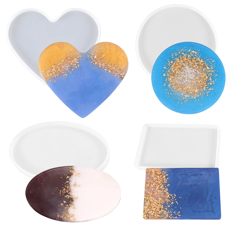 

Multi-style Heart Circle Cushion Mat Silicone Mold Ocean Epoxy Resin Crystal Tray Coaster Mould Home Decor Storage Gifts