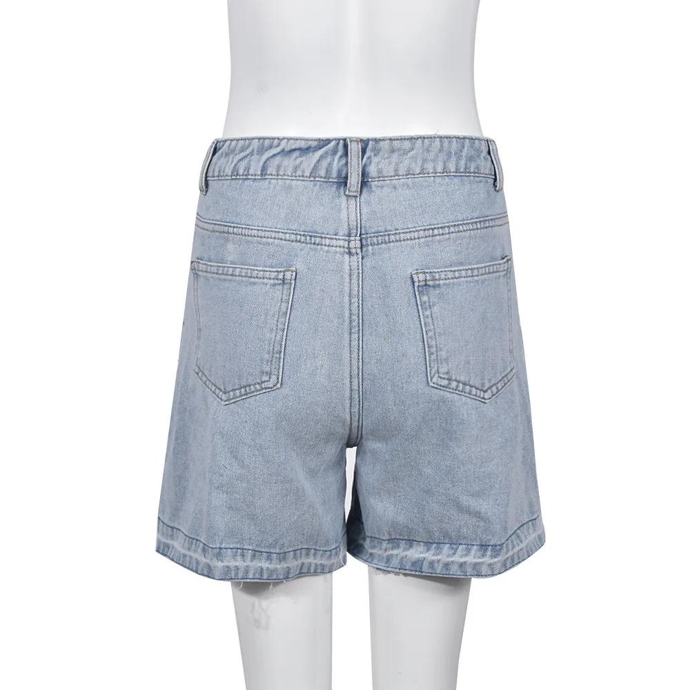 Spicy Girls' Perforated High Waist Jeans Women's 2023 Summer New Line Street Wash Personalized Tassel Short Hot Pants