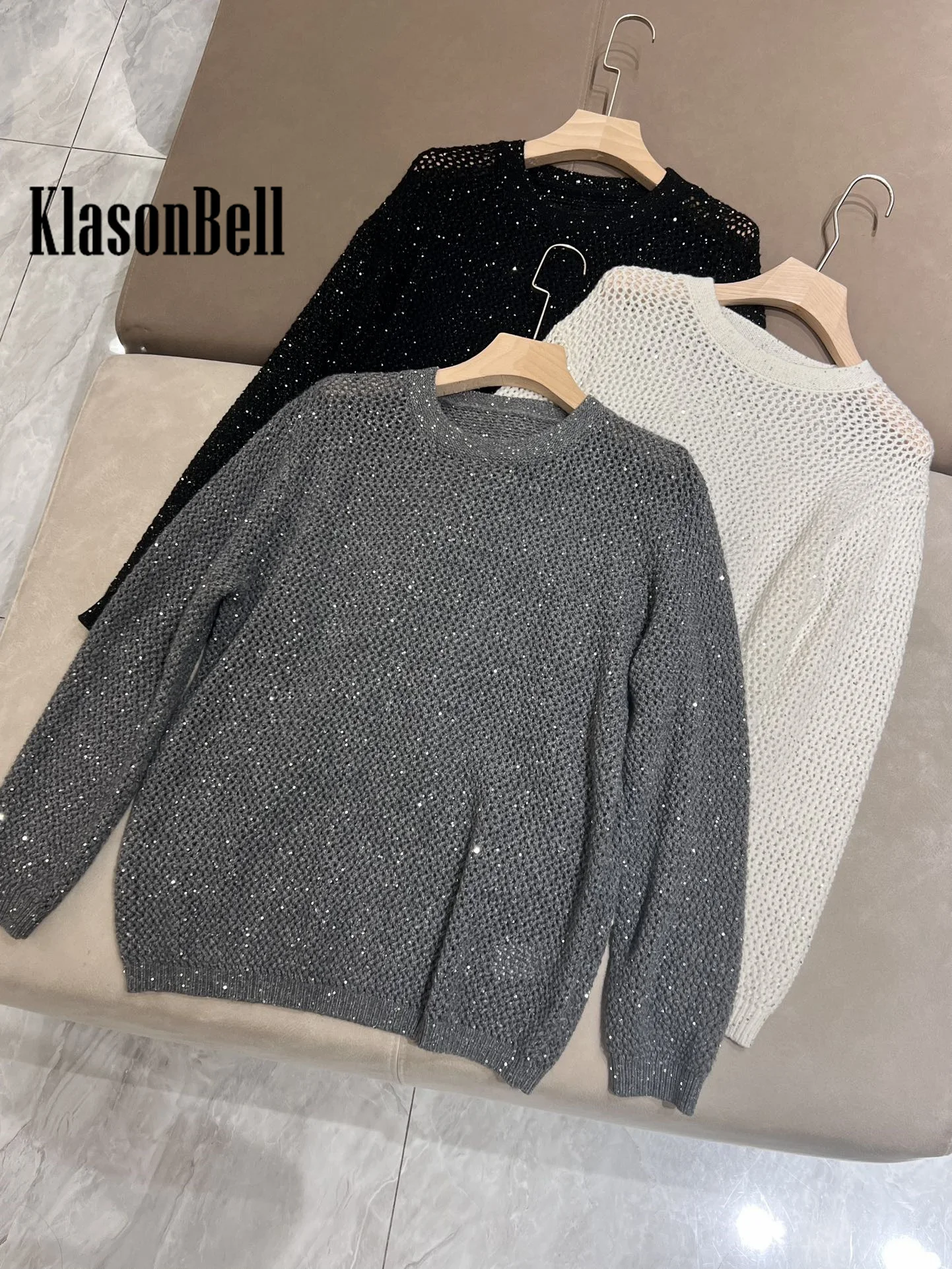 11 25 KlasonBell модный кашемировый шерстяной трикотаж с блестками топ вырезами