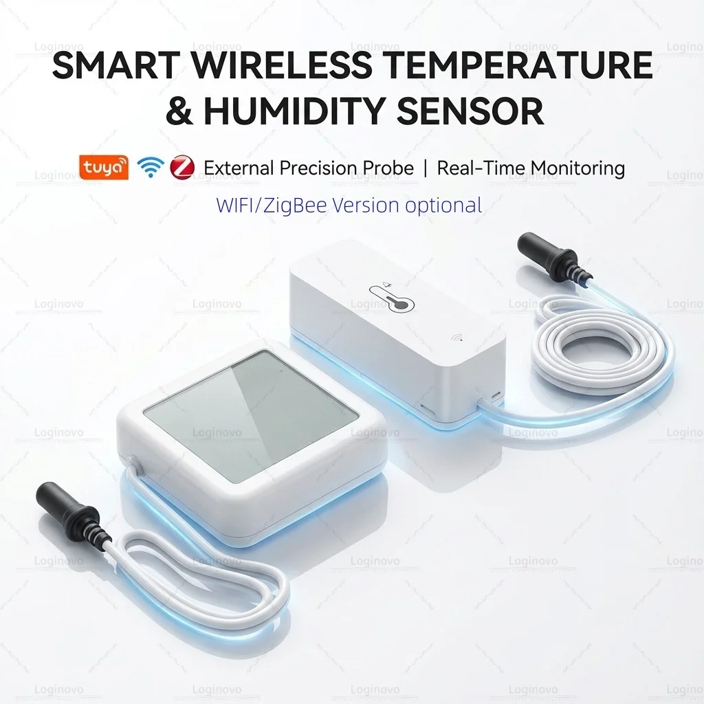 Фото Датчик температуры и влажности Tuya Wi-Fi Zigbee с внешним зондом, цифровой ЖК-экран, работающий с Smart Life Google Assistant №1