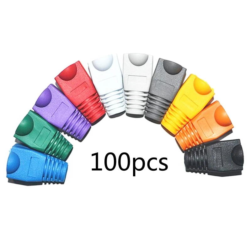 

100 Pcs Mixed Color CAT5E CAT6 RJ45 Ethernet Network Cable Strain Relief Boots Cable Connector Plugs Cover
