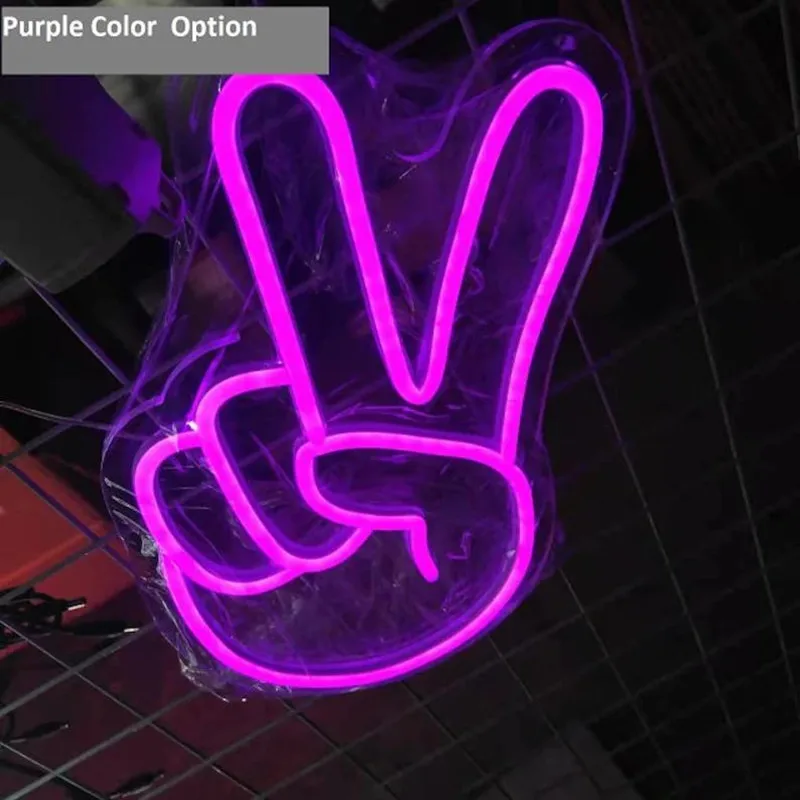 

wanxing Victory Neon Sign with Acrylic Plate 5V USB Powered V Gesture Hand Peace Neon Sign Home Shop Store Wall Table Decor