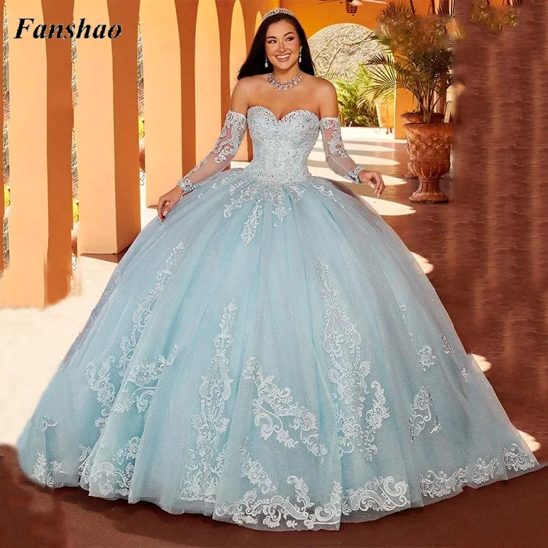 

Fanshao pd185 Appliques Bead Quinceañeras Dresses Sweetheart Girl Vestidos De 15 Lace Años Quinceanera Birthday Sweet 16 Flower