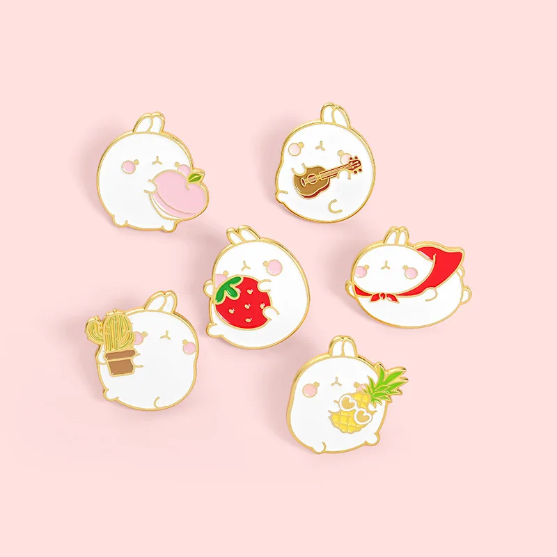 

Cartoon Bunny Playing Band Enamel Pin Embrace Cactus Pineapple Strawberry Brooch Animal Lapel Pin Badge Jewelry For Women Gifts