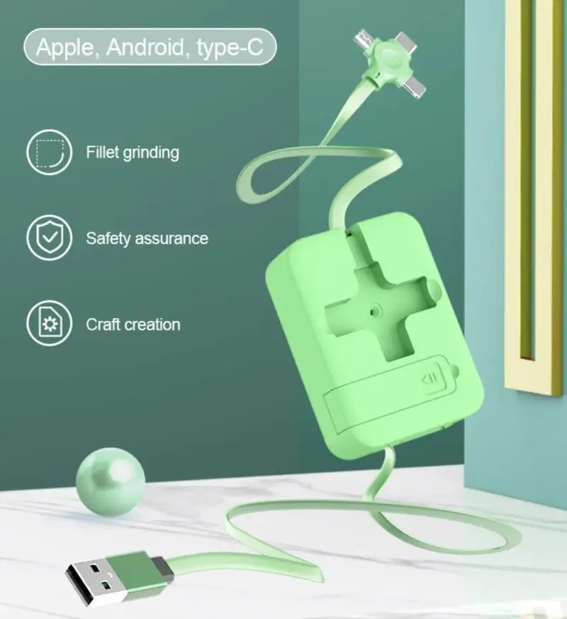 

3a 3 In 1 Usb Cable Scalable Type C Charging Cord With Phone Stand Telescopic Charger Data Cable For IPhone 14 13 1m Portable