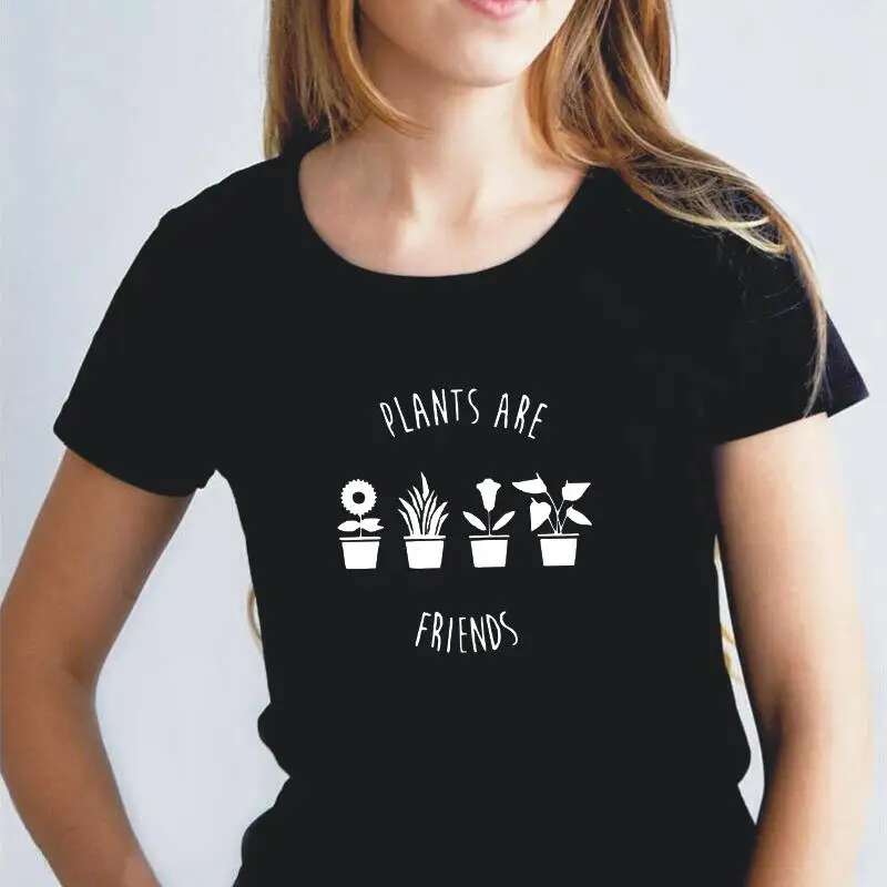 

Hipster Tee Shirt Femme Summer Harajuku T Shirt Women Tops Funny Plants Are Friends Letters Print Casual Cotton Women Tshirt